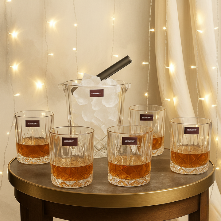 The Crystal Frost Set (1 Ice Bucket + 6 Whiskey Glasses)