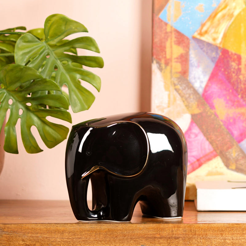 Glossy Guardian: Ceramic Elephant