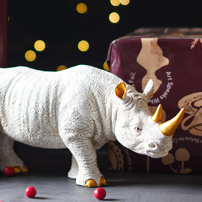 Golden-Horned Rhino Table Accent Gift Box