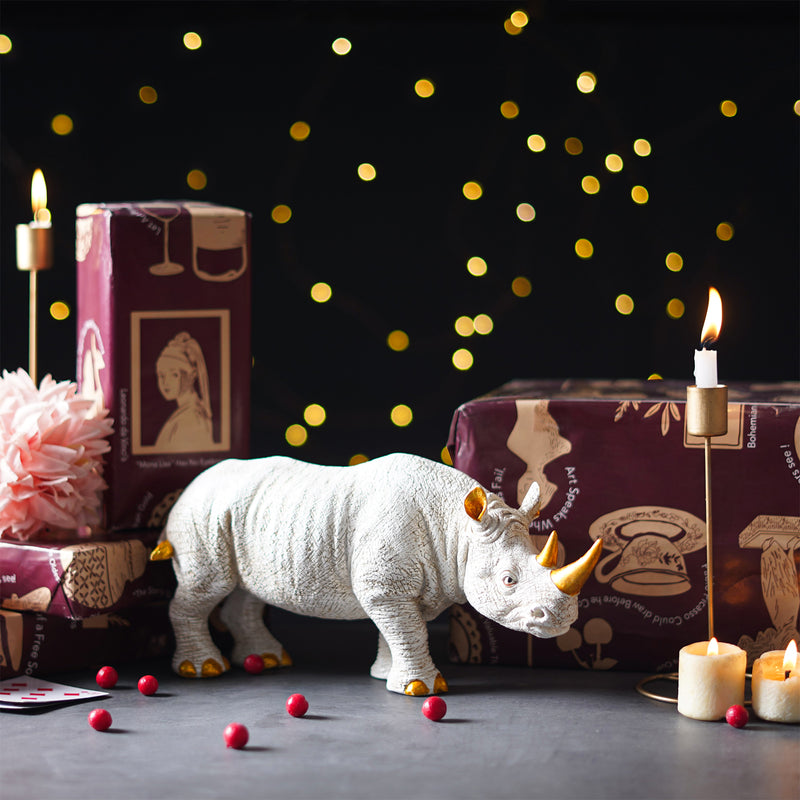 Golden-Horned Rhino Table Accent Gift Box