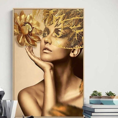 GOLD FLOWER MODERN LADY WALL PAINTING - Smokey Cocktail