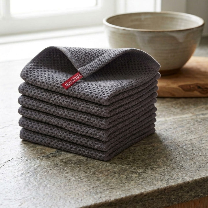 CozyWeave Towels : 100% Cotton Waffle Weave Kitchen Dish Cloth  (Set of 6)