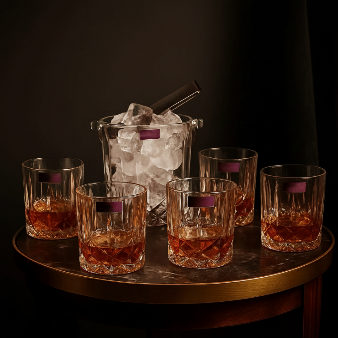 The Crystal Frost Set (1 Ice Bucket + 6 Whiskey Glasses)
