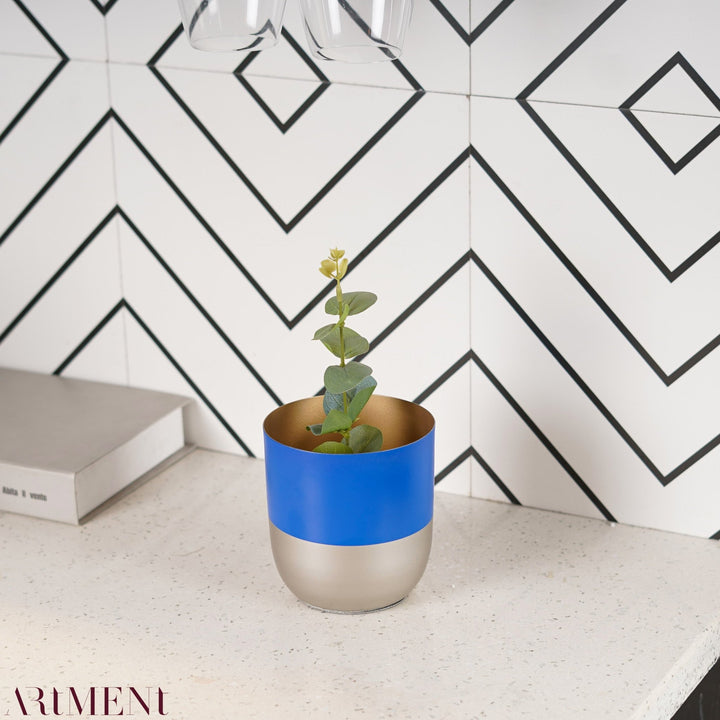 Blue Bliss: The Handcrafted Artistic Metal Planter - The Artment