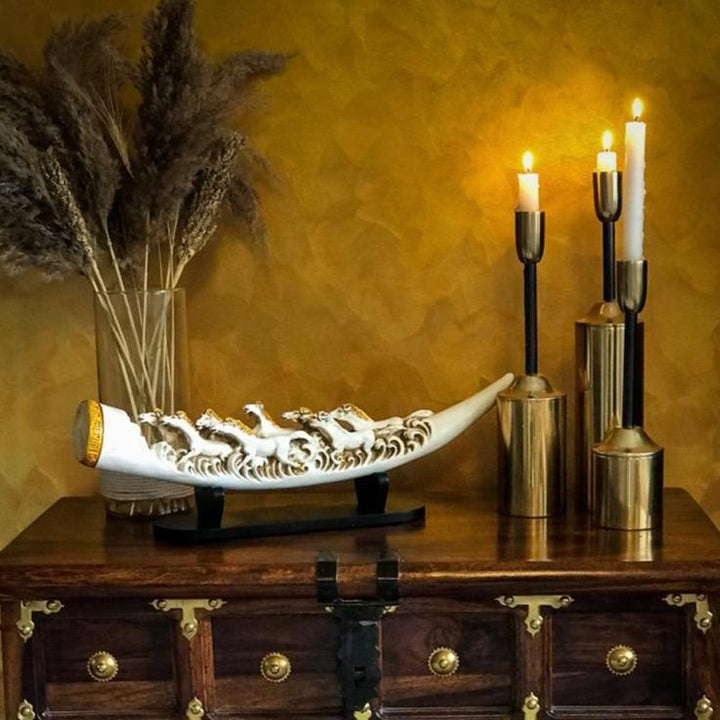 Eight Running Horses Carved In Tusk | Feng Shui Table Accent - The Artment