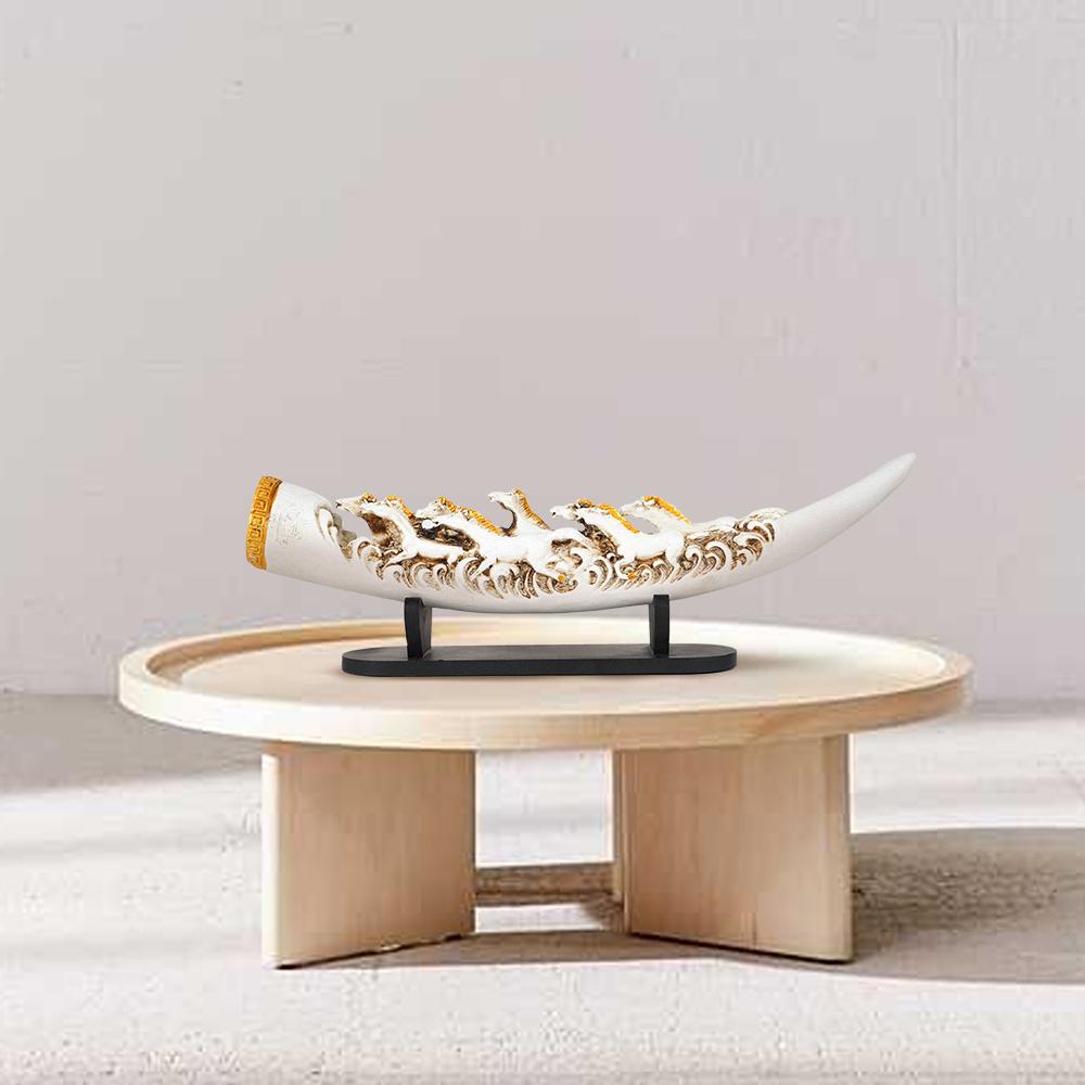 Eight Running Horses Carved In Tusk | Feng Shui Table Accent - The Artment