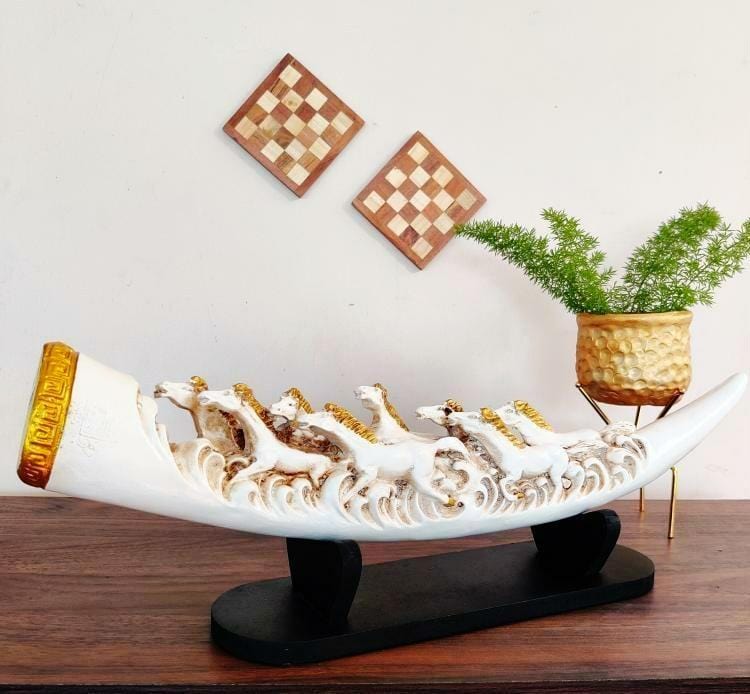 Eight Running Horses Carved In Tusk | Feng Shui Table Accent - The Artment