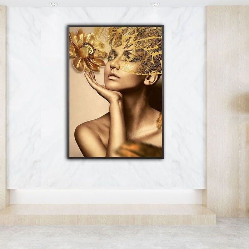 GOLD FLOWER MODERN LADY WALL PAINTING - The Artment