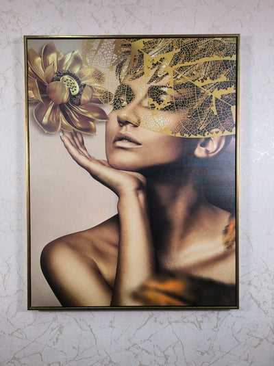 GOLD FLOWER MODERN LADY WALL PAINTING - The Artment