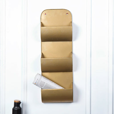 Golden Cascade: Handcrafted Wall Mounted Magazine Holder - The Artment