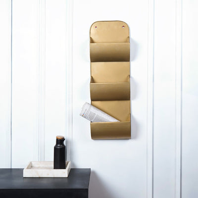 Golden Cascade: Handcrafted Wall Mounted Magazine Holder - The Artment