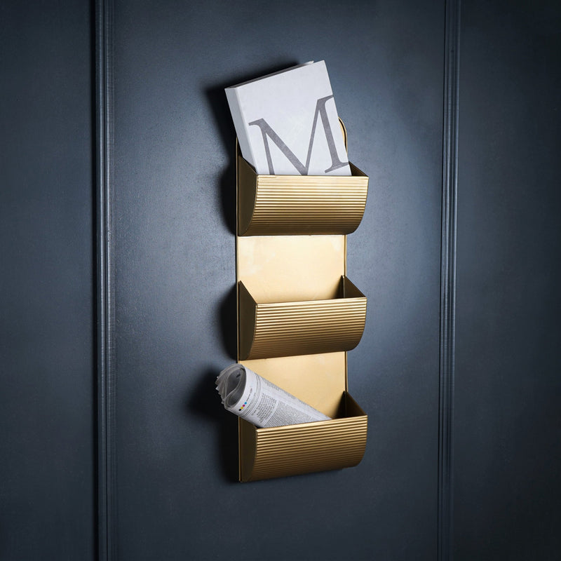 Golden Cascade: Handcrafted Wall Mounted Magazine Holder - The Artment