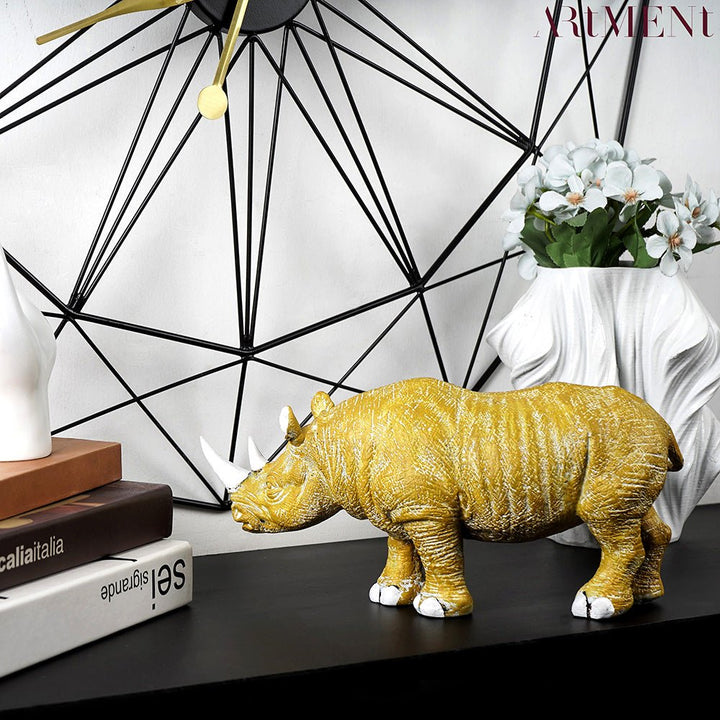 Golden - Horned Rhino Table Accent - The Artment