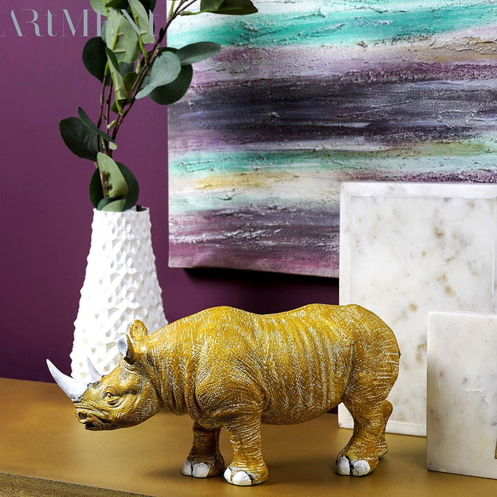 Golden - Horned Rhino Table Accent - The Artment