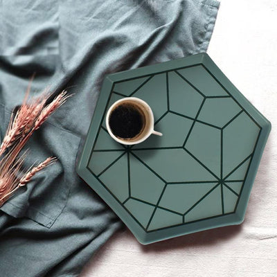 Hexagonal Aqua Patterned Serving Tray - The Artment