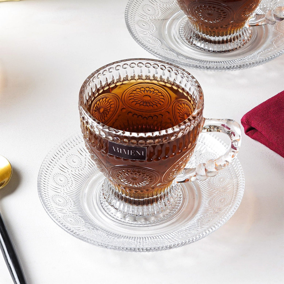 🎁 🎁 🎁 Mandala Dreams Glass Cup and Saucer Set (Set of 6)