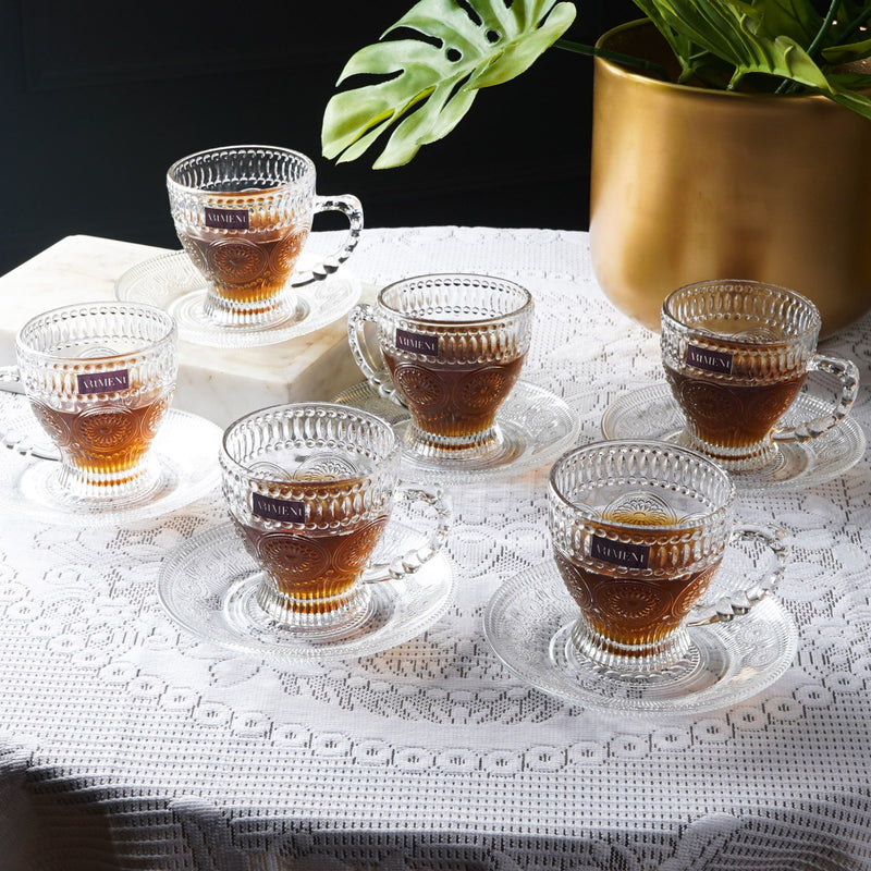 Mandala Dreams Glass Cup and Saucer Set (Set of 6) - The Artment