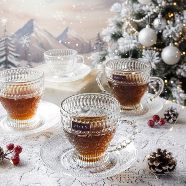 Mandala Dreams Glass Cup and Saucer Set (Set of 6)