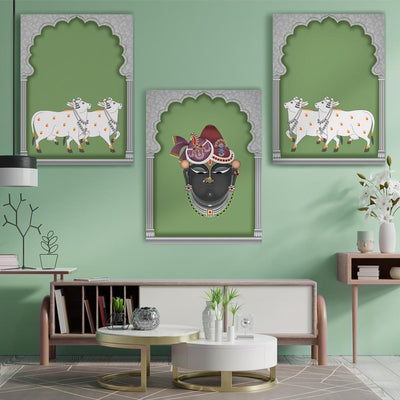 Shreenathji in Gokul with Cows Canvas (Matte Finish) - The Artment