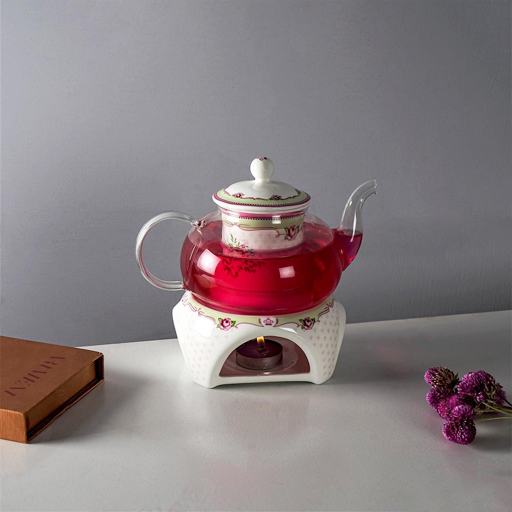 Surreal Double Walled Glass Teapot with Ceramic Stand - The Artment