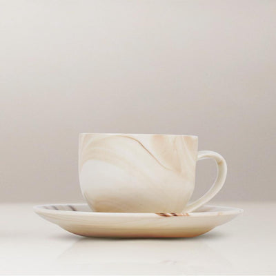 Surreal Marble - effect Sepia Teacup & Saucer (Set of 6) - The Artment