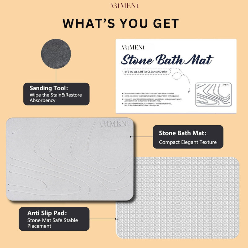 TerraDry Stone Bath Mat - Non-Slip Super Absorbent Diatomaceous Earth ...
