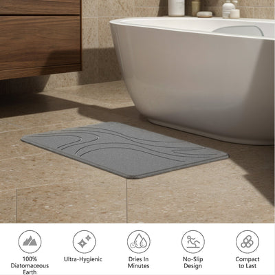 Tapis De Bain En Terre De Diatomée - Absorbant, Antidérapant, Séchage Rapide, Dimensions 40x60 Cm (15.7x23.6 Po), Gris