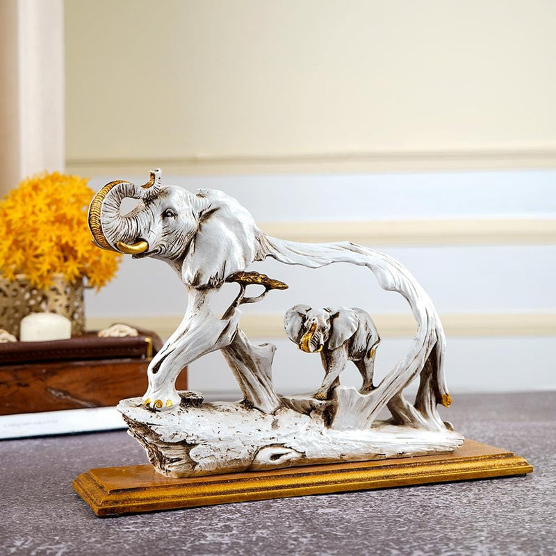 The Feng Shui Golden Elephant Showpiece with Wooden Base - The Artment