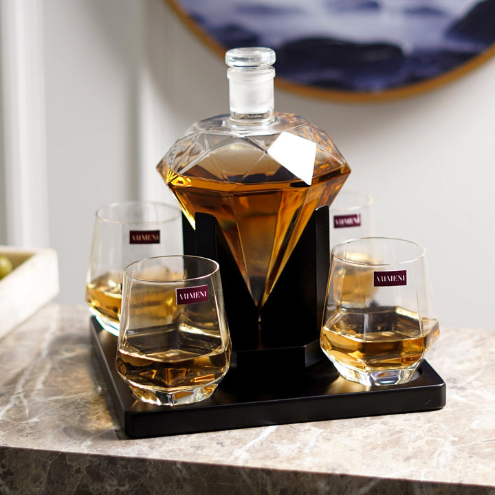 The Savant Diamond Whiskey Decanter Set (Set of 6) - The Artment