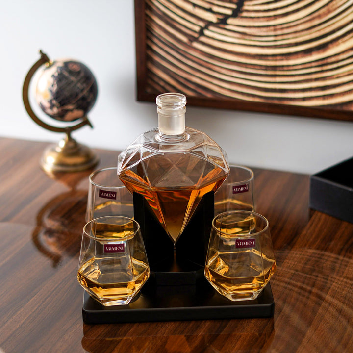 The Savant Diamond Whiskey Decanter Set (Set of 6) - The Artment