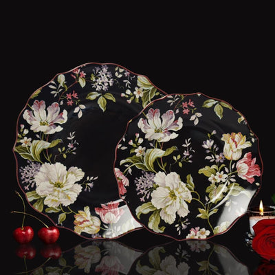 Victorian Black Floral Plate Set (Dinner plate + Quarter plate) - The Artment