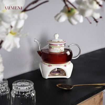 Surreal Double Walled Glass Teapot with Ceramic Stand - The Artment