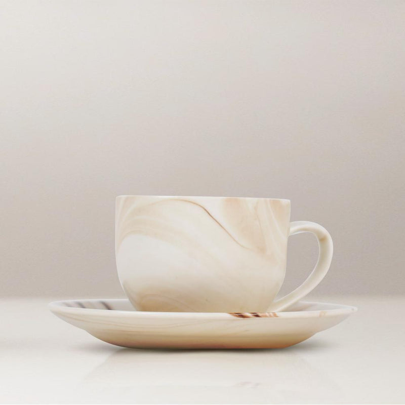 Surreal Marble-effect Sepia Teacup & Saucer (Set of 6)