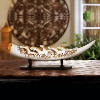 Eight Running Horses Carved In Tusk | Feng Shui Table Accent