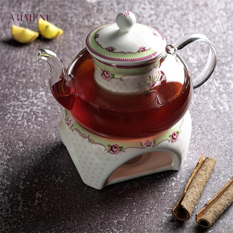 Surreal Double Walled Glass Teapot with Ceramic Stand - The Artment