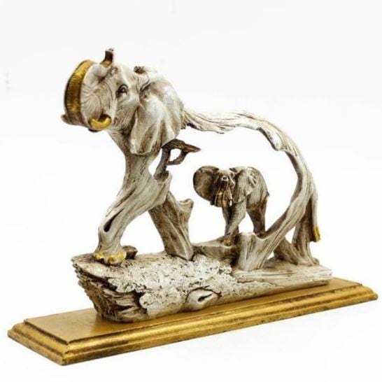 ﻿Feng Shui Golden Elephant Showpiece with Wooden Base - The Artment
