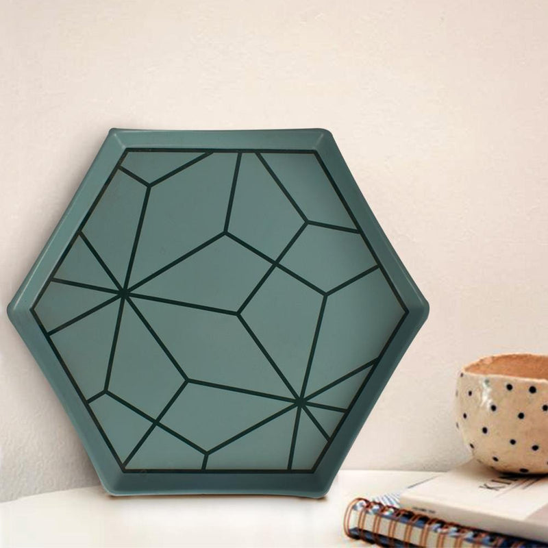 Hexagonal Aqua Patterned Serving tray - The Artment 
